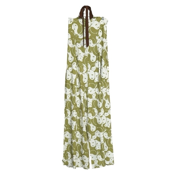 Unique Vintage Smiley Yin Yang Jumpsuit NWT 14 Green Wide Leg Keyhole Tie Front - Picture 3 of 10